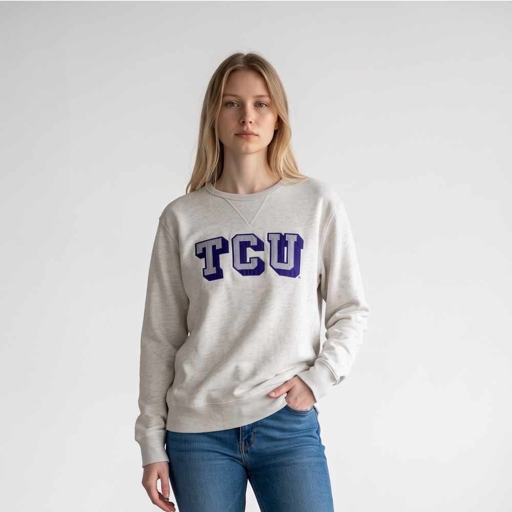 Collegiate League TCU Horned Frogs Crewneck Sweatshirt Heather Oatmeal Large